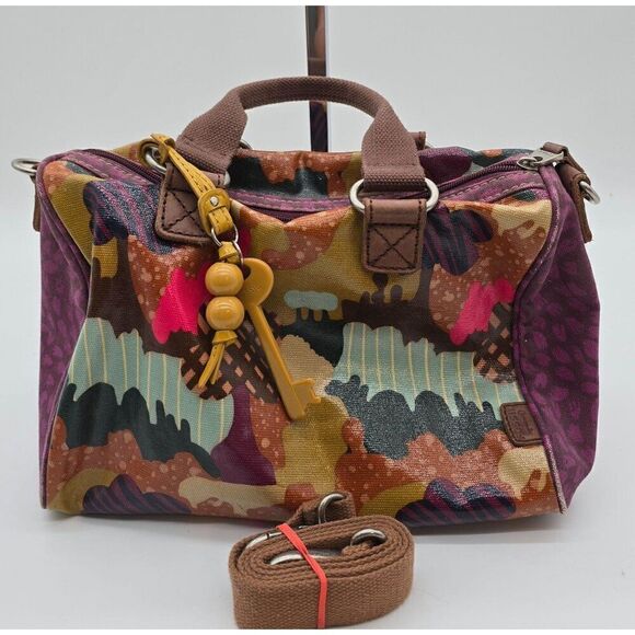 Fossil Printed Canvas & Leather Satchel With Keychain - Picture 7 of 10